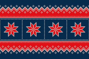 Christmas Holiday Seamless Knitted Pattern with Snowflakes. Nordic Sweater Design. Wool Knit Texture Imitation.