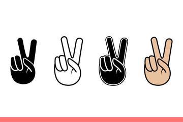 Victory icon set in flat isolated on white background, peace vector illustration for web site or mobile app