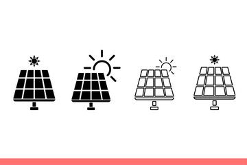 Solar energy panel icon set in flat isolated on white background, ecology vector illustration for web site or mobile app