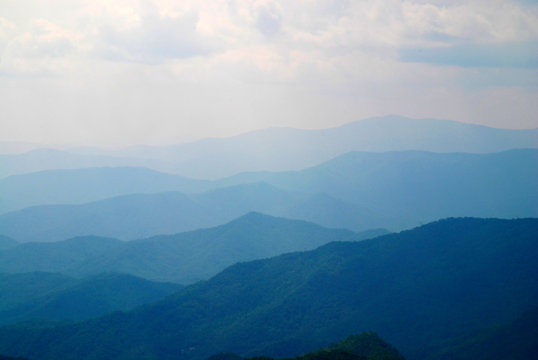 view over Blue Ridge Mountains in misty air
