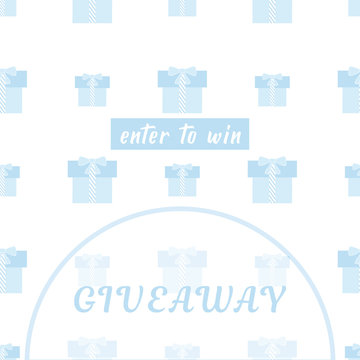 Cute giveaway banner with light blue gift boxes. Social media template for online contest. Enter to win a prize