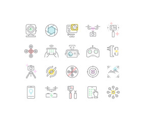 Set Vector Flat Line Icons Action Camera