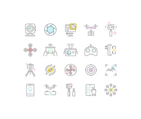 Set Vector Flat Line Icons Action Camera