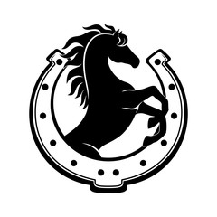 Horse and horseshoe sign on a white background.