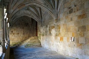 colonnade in medieval spanish monastery of Santo Estevo                                  