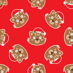 Christmas seamless background with cute cat.