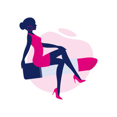 Vector illustration of sexy lady sitting in the lipstick. Isolated on white background.