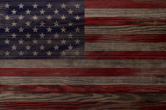 American flag painted old wood texture, There are traces and stains, Feel about history.