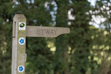 byway sign in wood close up
