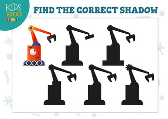 Find the correct shadow for cute cartoon robot educational preschool kids mini game