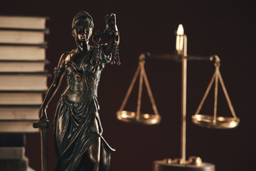 Lawer and notary concept. Statue of justice closeup view