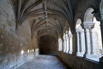 Fototapeta na wymiar colonnade in medieval spanish monastery of Santo Estevo 