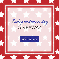 Independence day giveaway banner. Vector square red template with white stars for social media contest