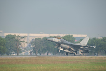 The fighter plane is running up.