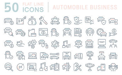 Obraz na płótnie Canvas Set Vector Line Icons of Automobile Business
