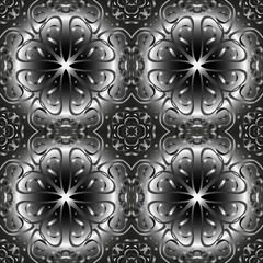 Seamless endless repeating black and white monochrome bright ornament of different colors