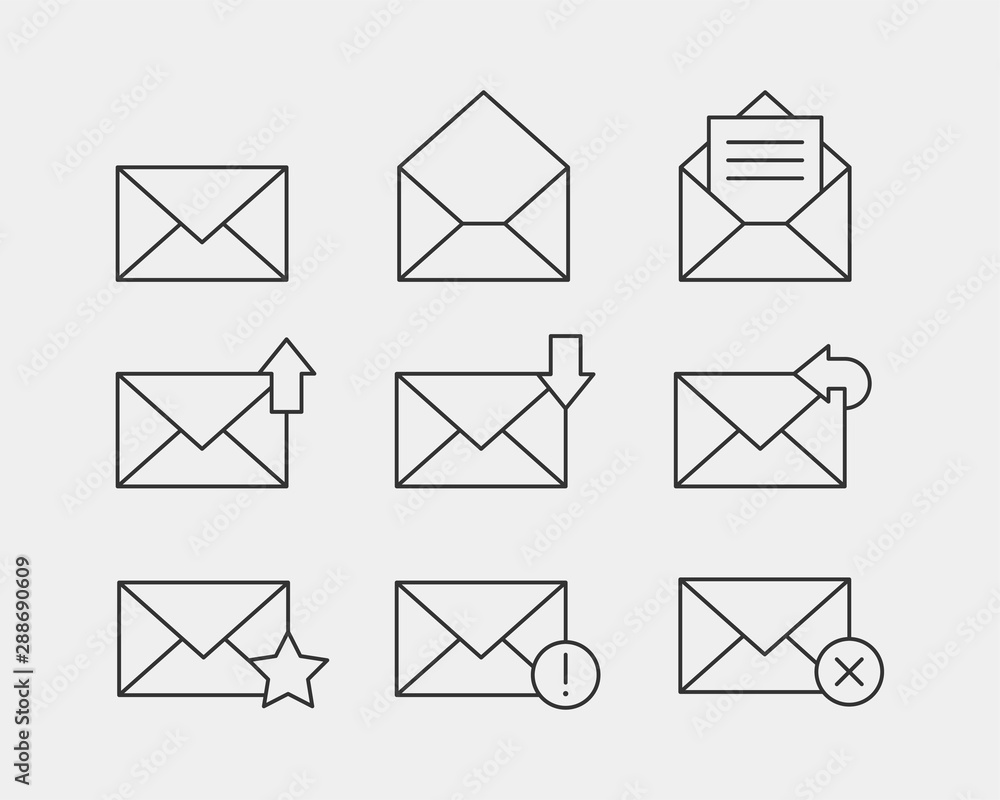 Poster set envelop icons letter. envelope icon vector template. mail symbol element. mailing sign for web o