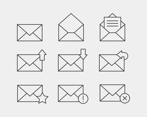 Set envelop icons letter. Envelope icon vector template. Mail symbol element. Mailing sign for web or print design.