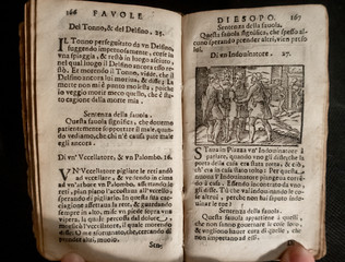 A seventeenth century copy of Aesop's Fables with woodcut engravings in Italian