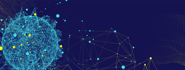 Abstract sphere background with plexus effect. 3D surface.