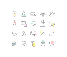 Set Vector Line Icons of Birthday