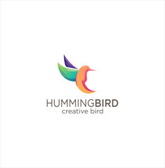 Humming Bird Logo Design Creative sign . Colorful colibri Bird Logo Icon Design . Fliying Bird Colorful Logo Design Illustration