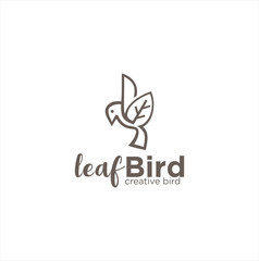 Leaf Bird Logo Icon Line Art Outline Template . Leaf bird logo Nature Organic template Design Creative Sign