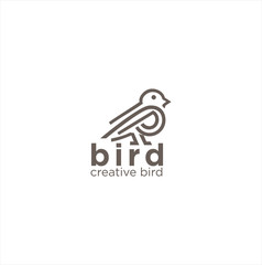 Abstract Bird Logo Icon Line Art Outline Template Design Vector Stock Illustration