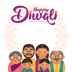 Fototapeta na wymiar Diwali/Deepavali vector illustration with Happy indian family celebrate the festival.