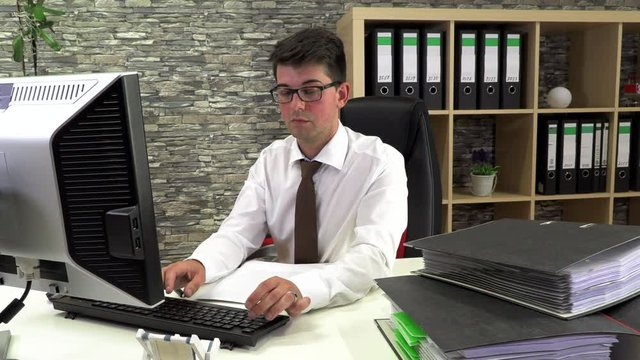 tired accountant does not readily sort documents