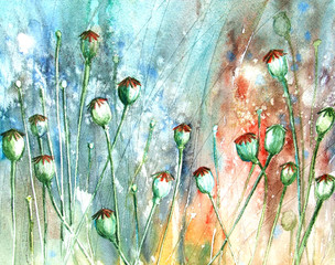 abstract background poppy seed heads