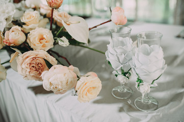 Head table for the newlyweds at the wedding hall.