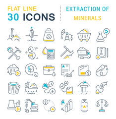 Set Vector Line Icons of Extraction of Minerals