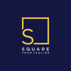 letter S Logo design with square frame line art. business consulting concept. studio icon - vector