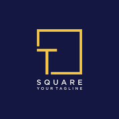 letter T Logo design with square frame line art. business consulting concept. studio icon - vector