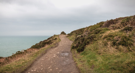 Fototapeta na wymiar hiking trail on cliff skirting the sea in Howth