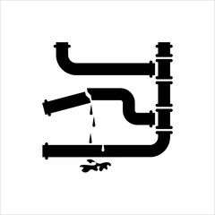 Broken Pipe Icon, Leakage In Pipe