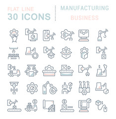 Set Vector Line Icons of Manufacturing Business