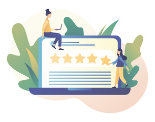 Star rating concept. Customer reviews. People leave feedback and comments. Modern flat cartoon style. Vector illustration