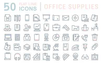 Set Vector Line Icons of Office Supplies