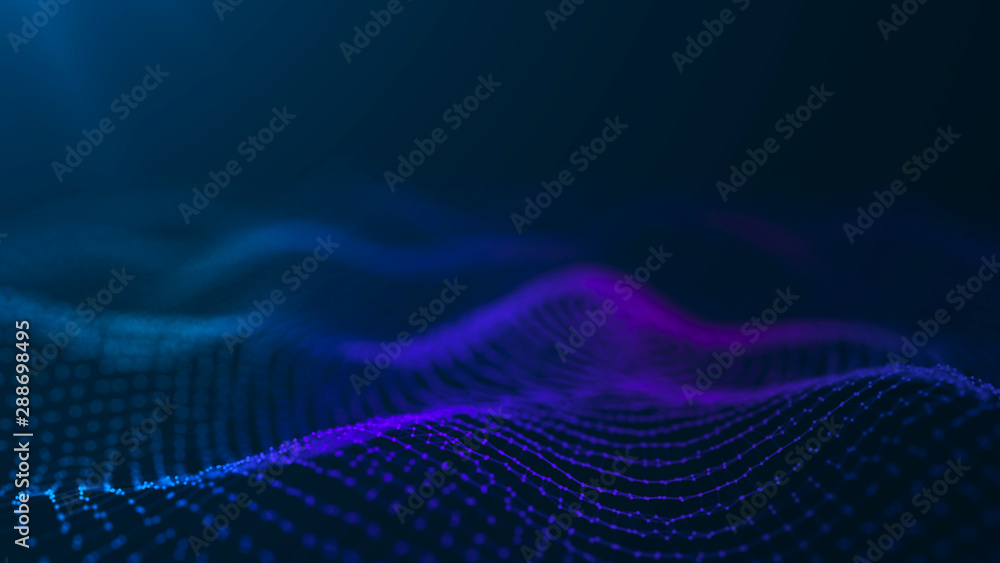 Poster wave 3d. 3d blue glowing abstract background. abstract background with a dynamic wave. 3d rendering.