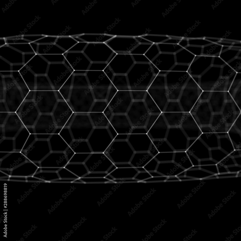 Poster tunnel or wormhole. futuristic blue hexagon background. big data visualization. 3d rendering.