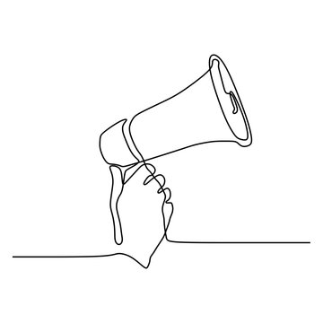 recommend clip art: One line drawing of horn speaker hold by hand sign and symbol for announcement and employee hiring