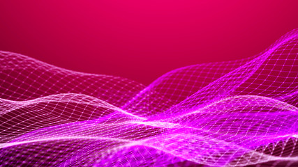 Abstract futuristic wave background. Network connection dots and lines. Digital background. 3d rendering.