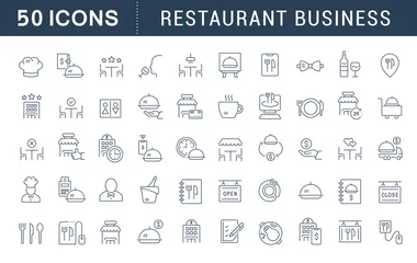 Tuinposter Set Vector Line Icons of Restaurant Business © M.Style