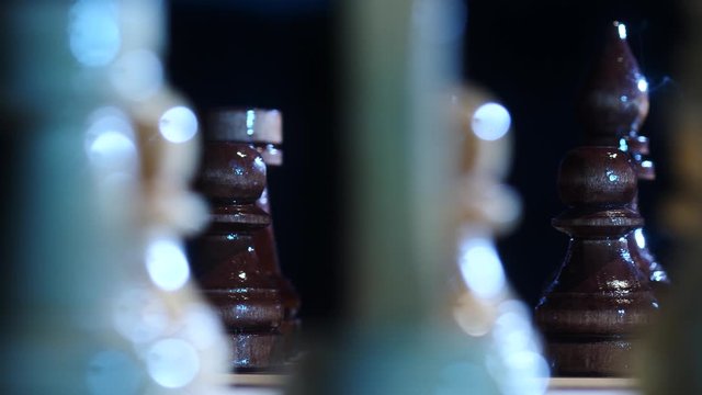 Chessman pieces ready for fight macro traveling shot