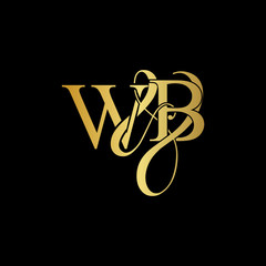 W & B WB logo initial vector mark. Initial letter K & M KM luxury art vector mark logo, gold color on black background.