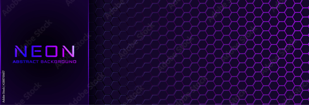 Poster abstract neon background with violet light, line and texture. vector banner design in dark night col