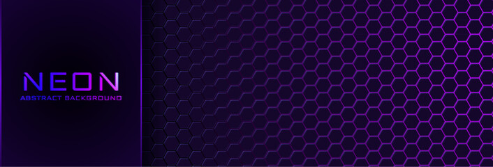 Abstract neon background with violet light, line and texture. Vector banner design in dark night colour © annetdebar