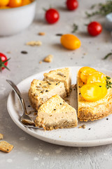 Savoury cheesecake with tomatoes and thyme.